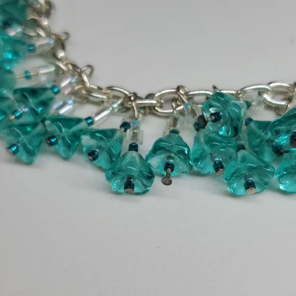 Bracelet Set 7.25 Charm Earrings Handmade Turquoise Czech Flower Glass Bead